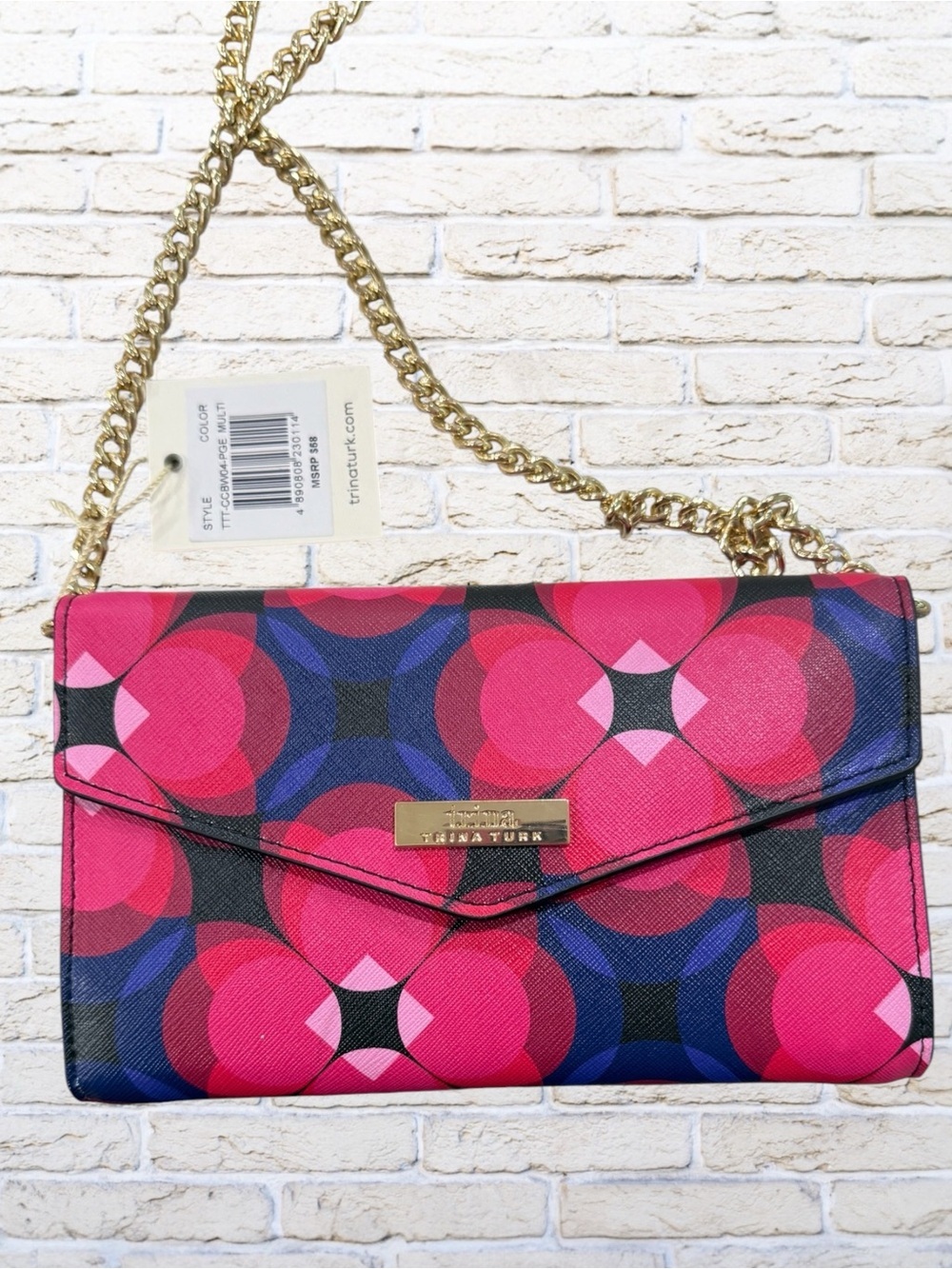 NWT Trina Turk Pink & Navy Crossbody Clutch Wallet - Picture 3 of 5